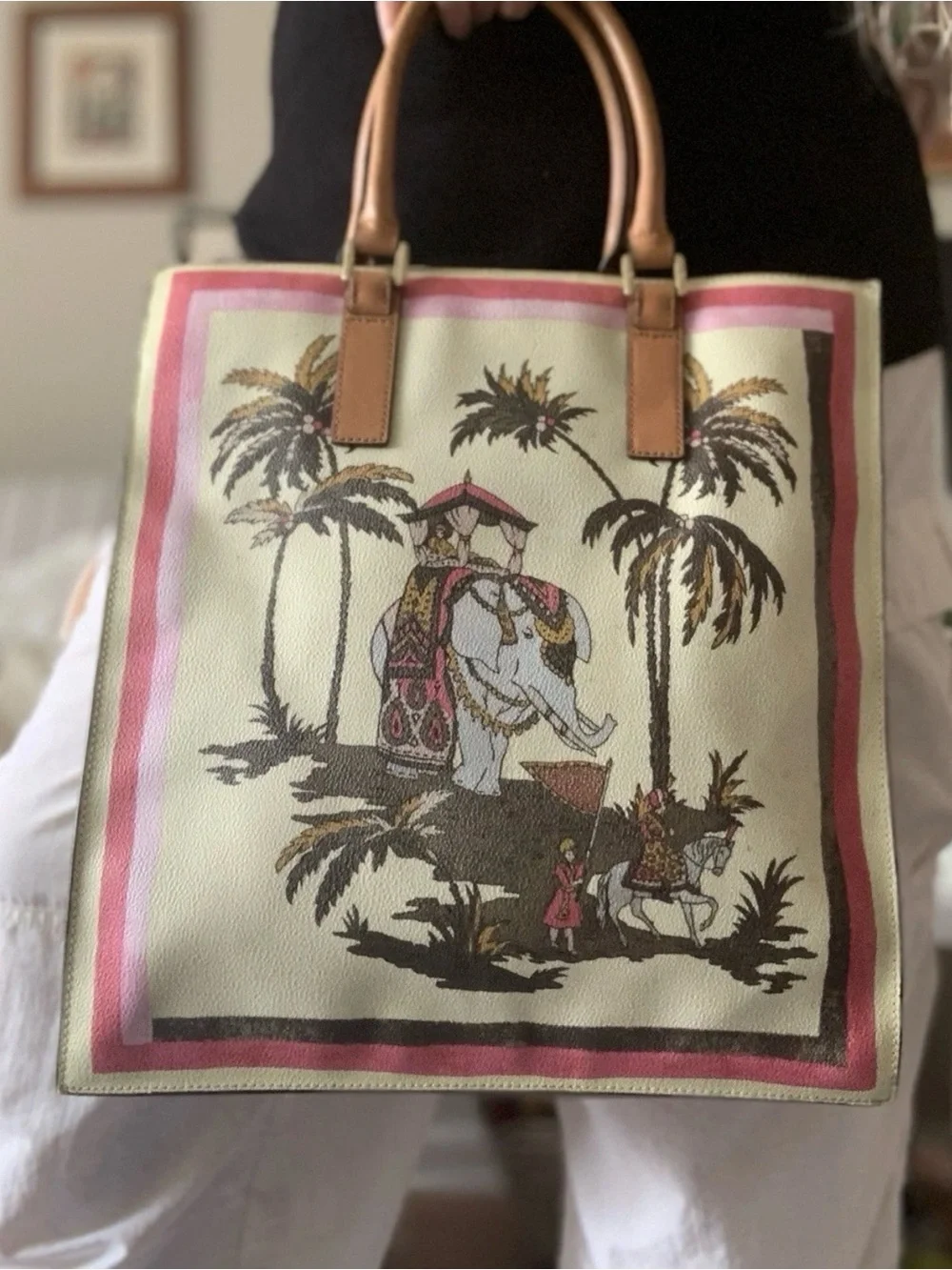 TORY BURCH KERRINGTON TALL ELEPHANT PRINT LARGE TOTE BAG